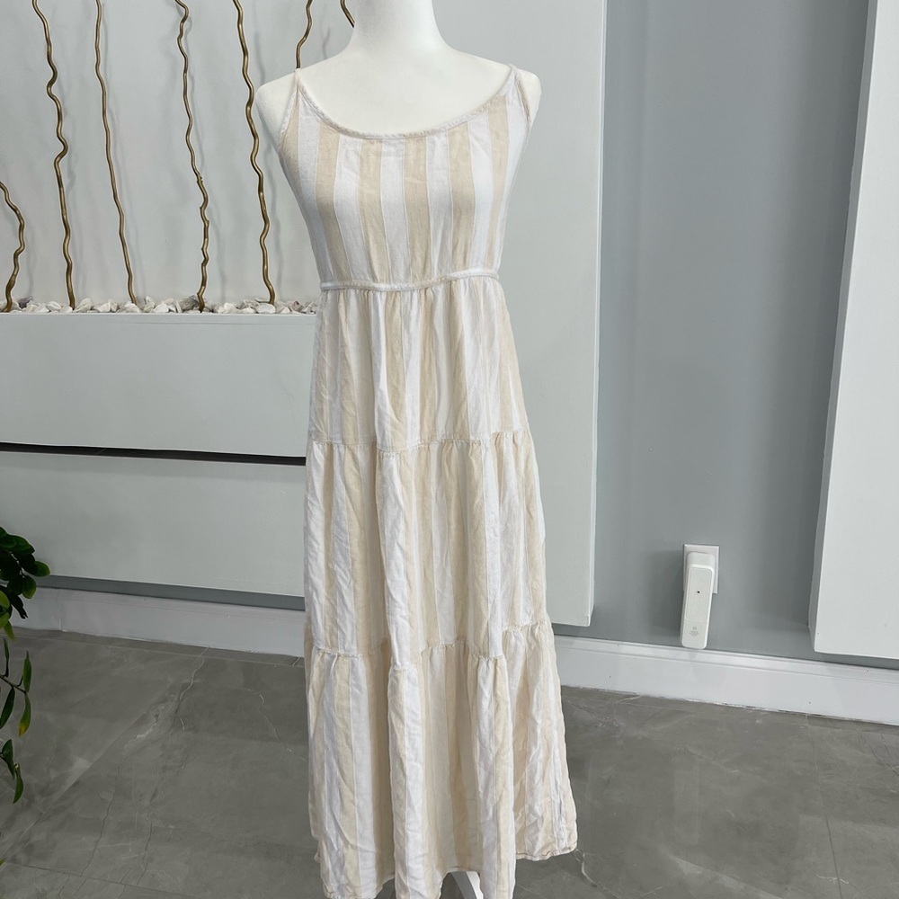 Anthropologie Cream and White Striped Maxi Dress